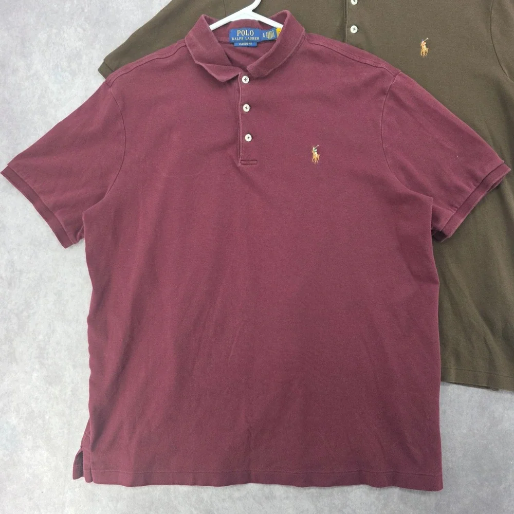 Polo Ralph Lauren Mens Large Golf Polo Shirt Classic Fit Burgundy Olive Lot of 2
